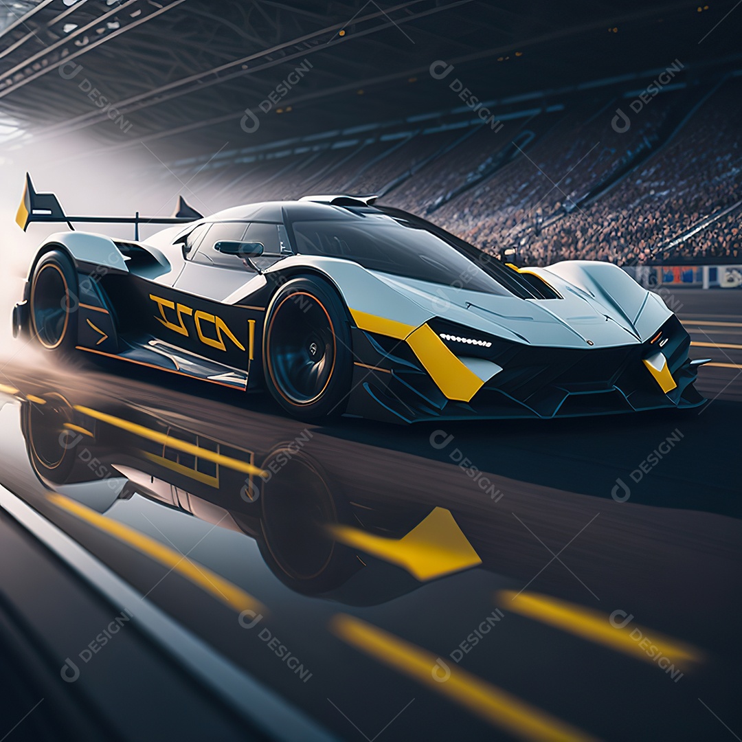 Retrato realista de carro esportivo sobre estrada