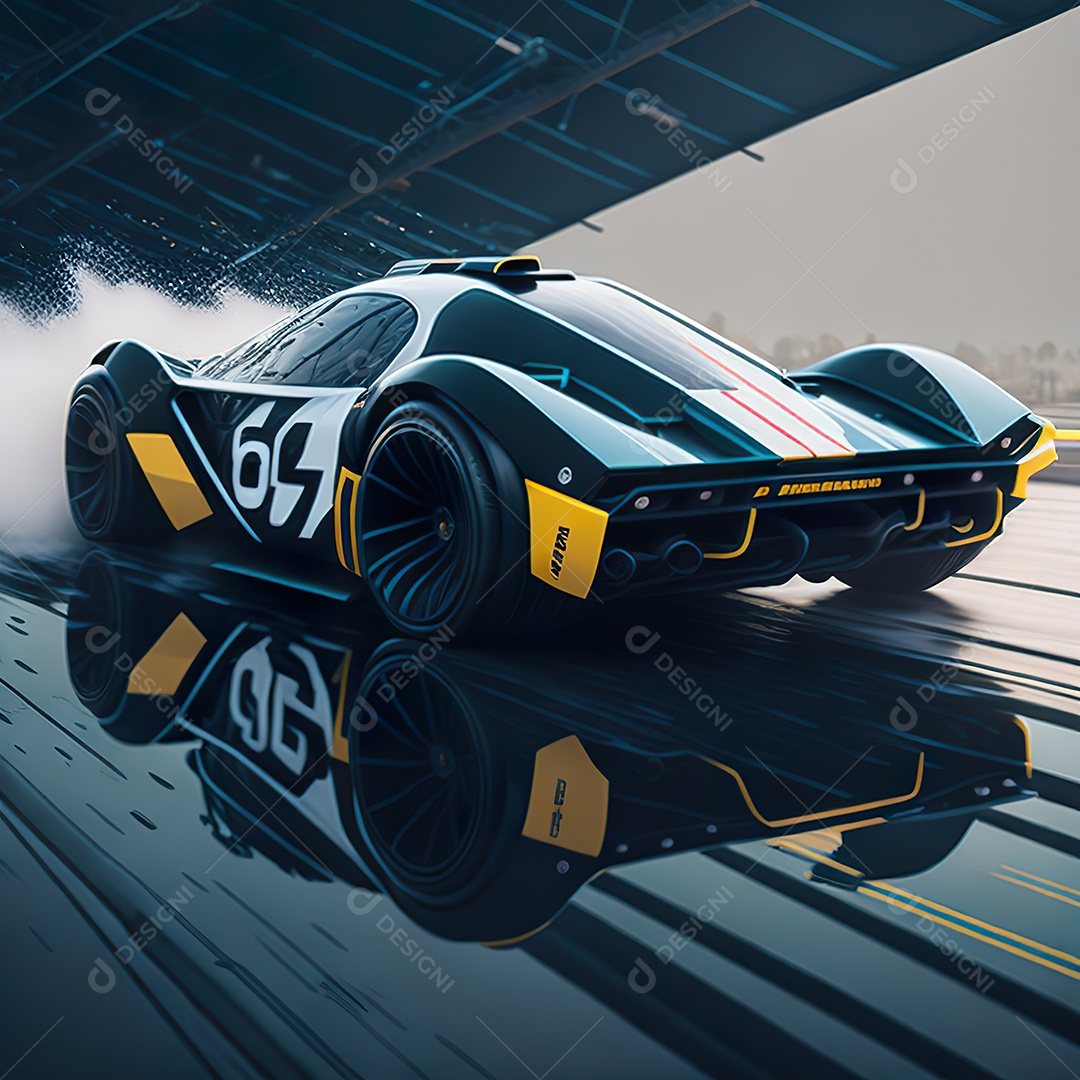 Retrato realista de carro esportivo sobre estrada