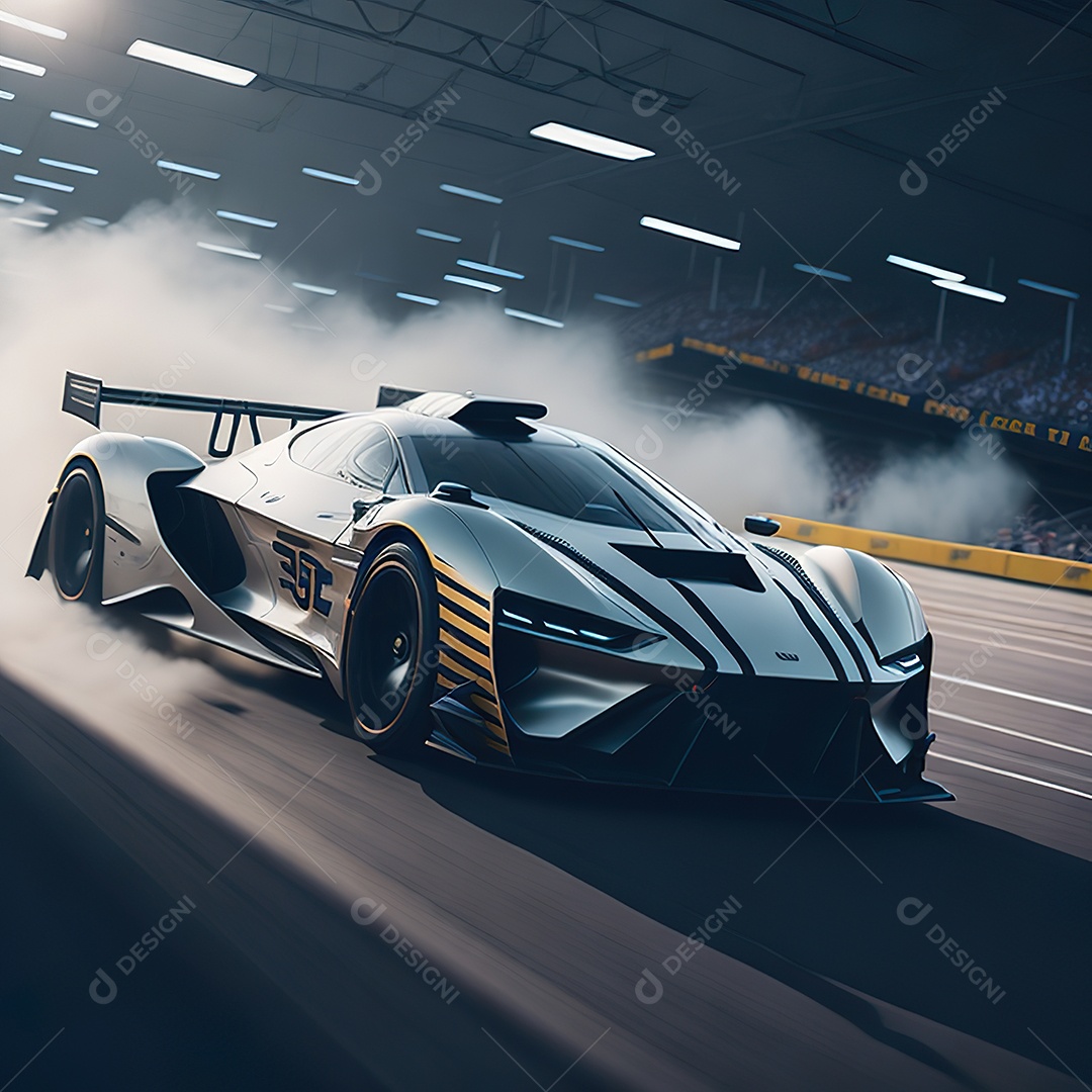 Retrato realista de carro esportivo sobre estrada