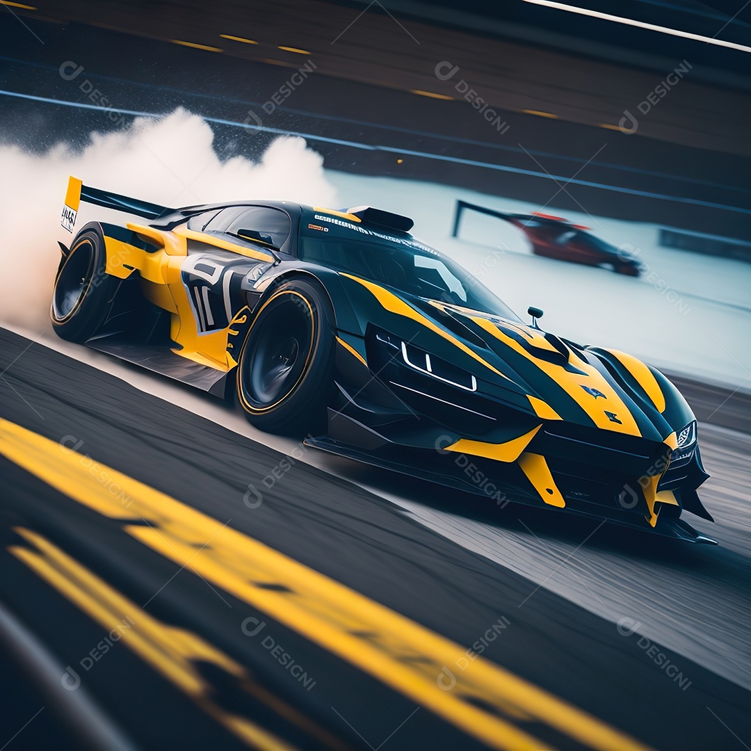 Retrato realista de carro esportivo sobre estrada