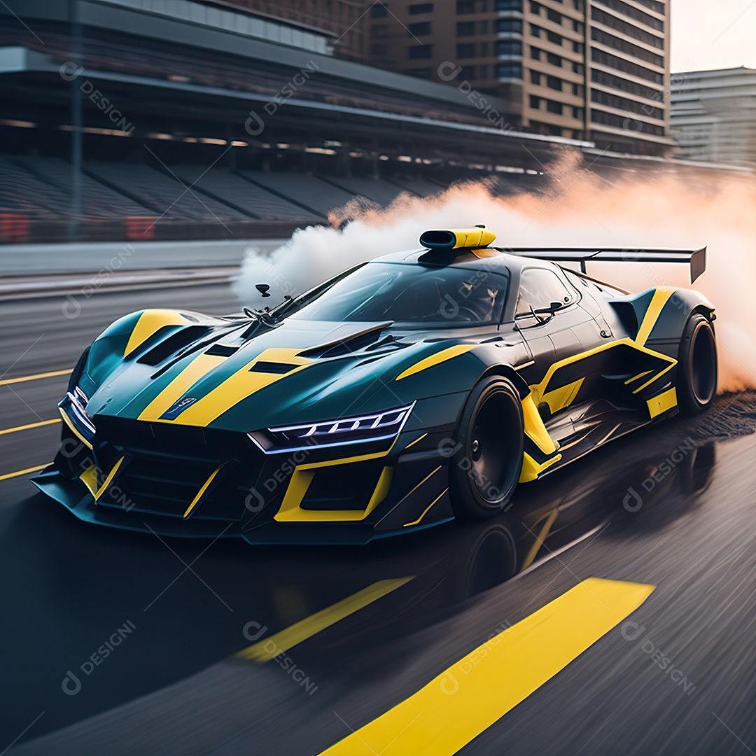 Retrato realista de carro esportivo sobre estrada