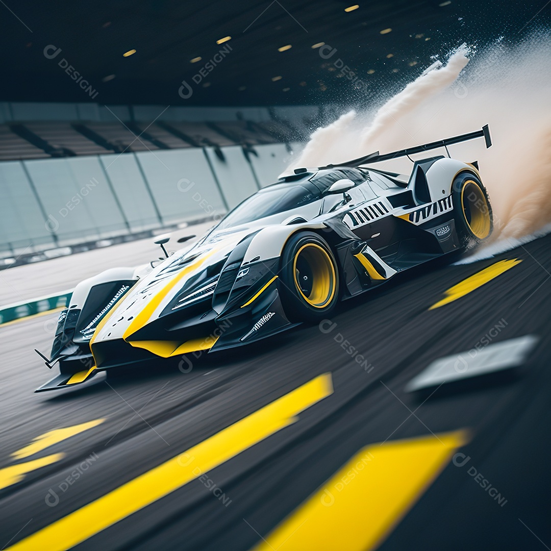 Retrato realista de carro esportivo sobre estrada