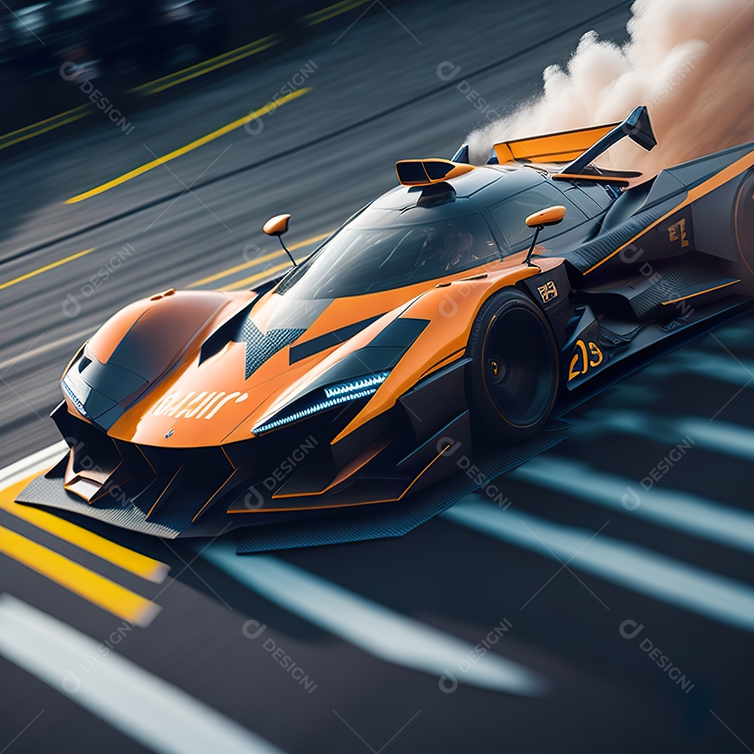 Realistic portrait of sports car on road