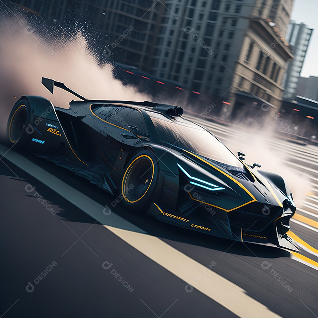 Retrato realista de carro esportivo sobre estrada