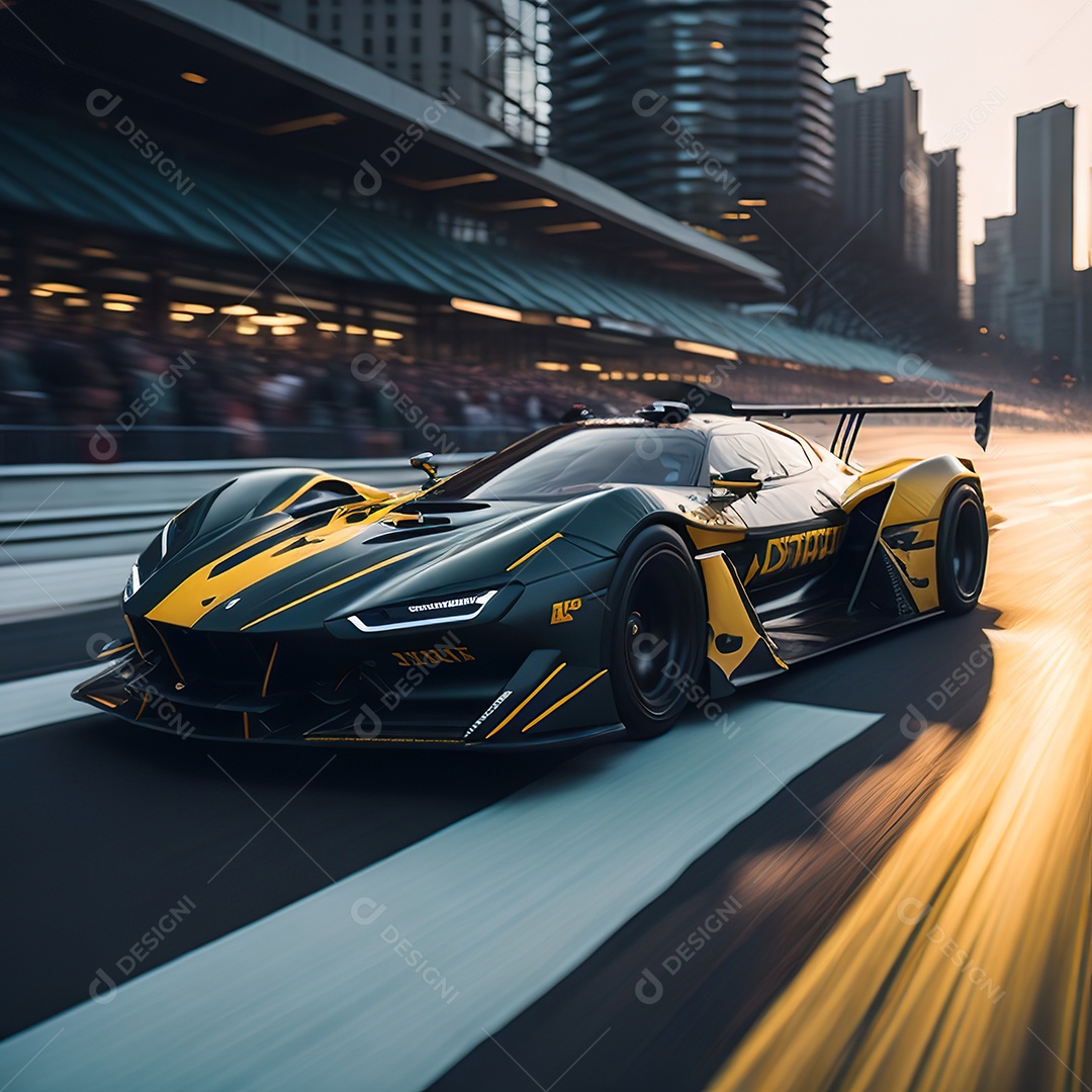 Retrato realista de carro esportivo sobre estrada