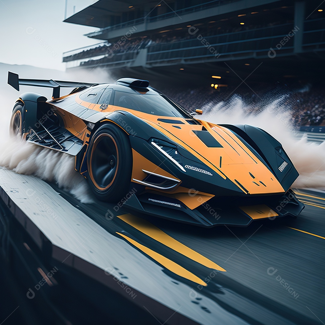 Realistic portrait of sports car on road