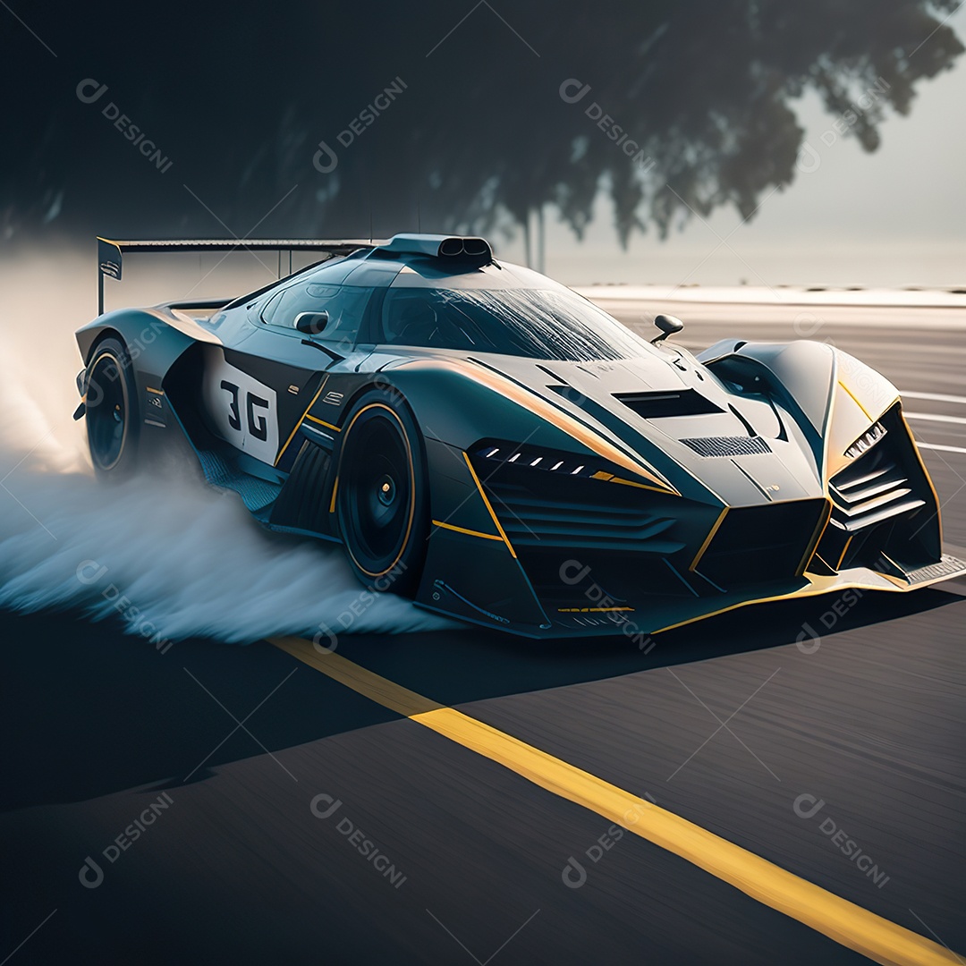 Retrato realista de carro esportivo sobre estrada