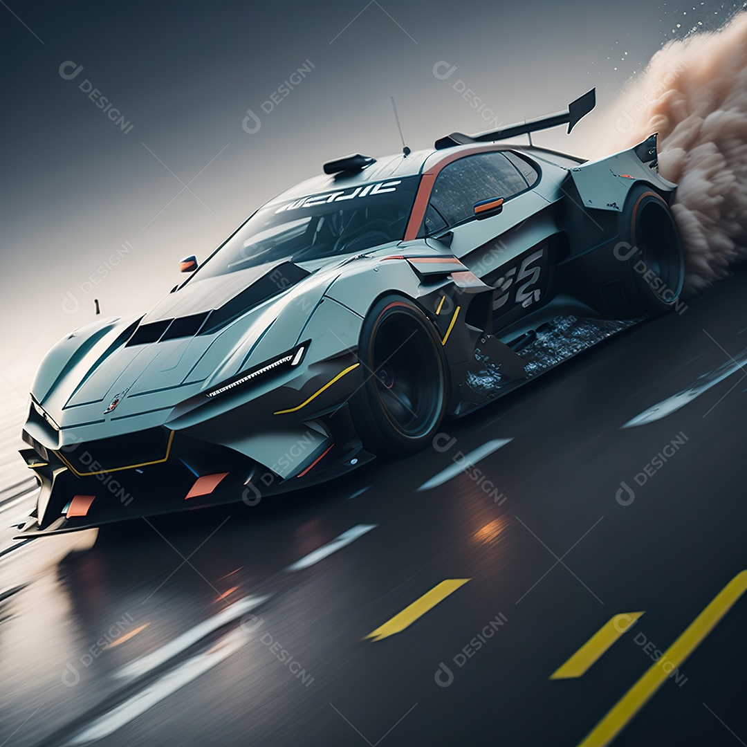 Retrato realista de carro esportivo sobre estrada