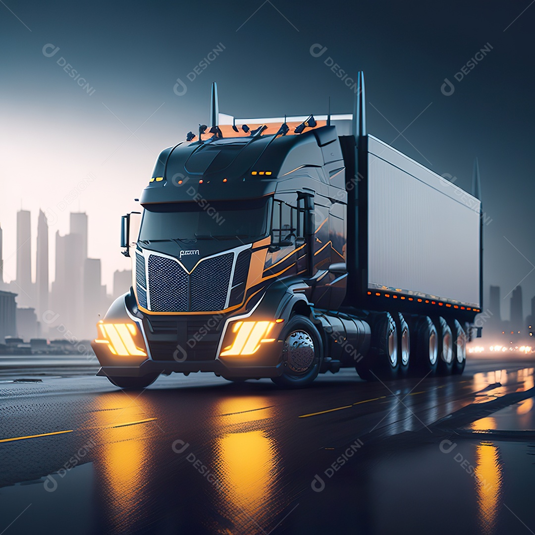 Retrato realista de caminhão sobre estrada