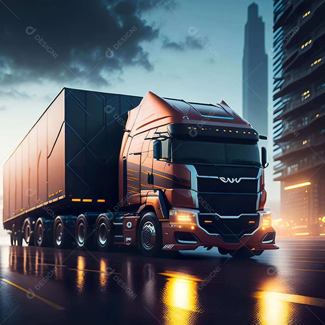 Retrato realista de caminhão sobre estrada