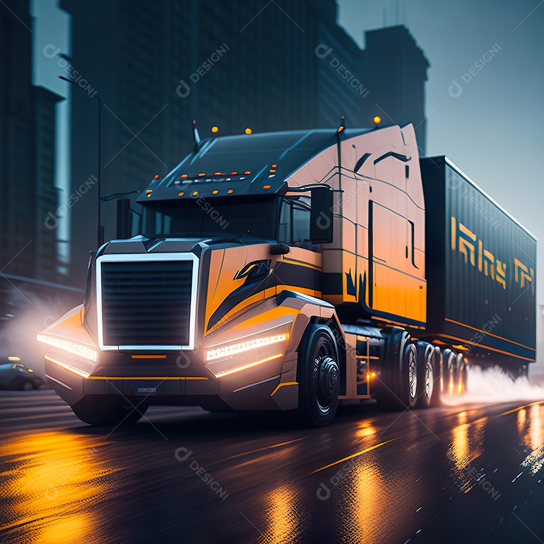 Retrato realista de caminhão sobre estrada