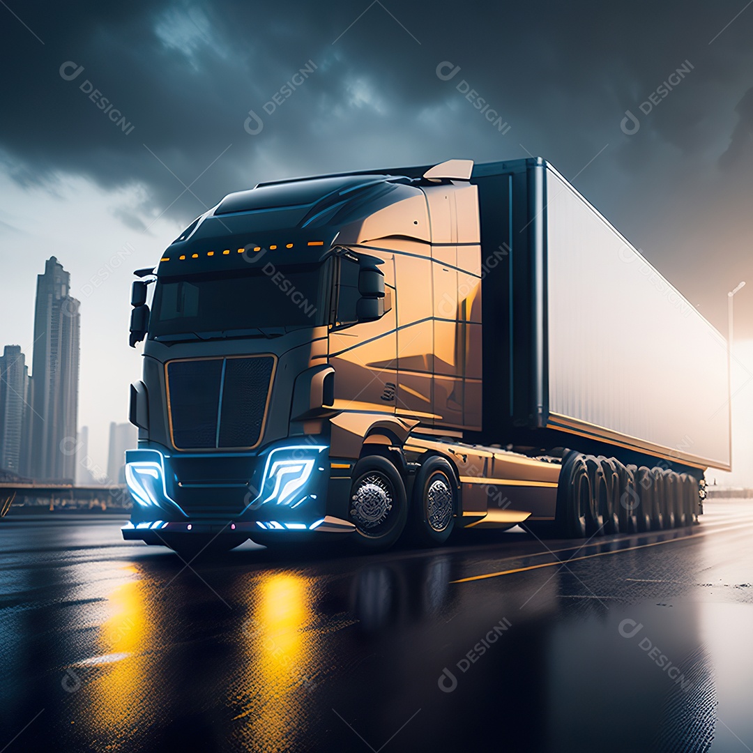 Retrato realista de caminhão sobre estrada