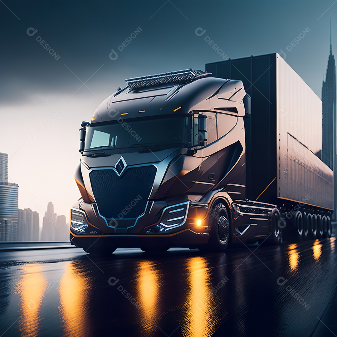 Retrato realista de caminhão sobre estrada