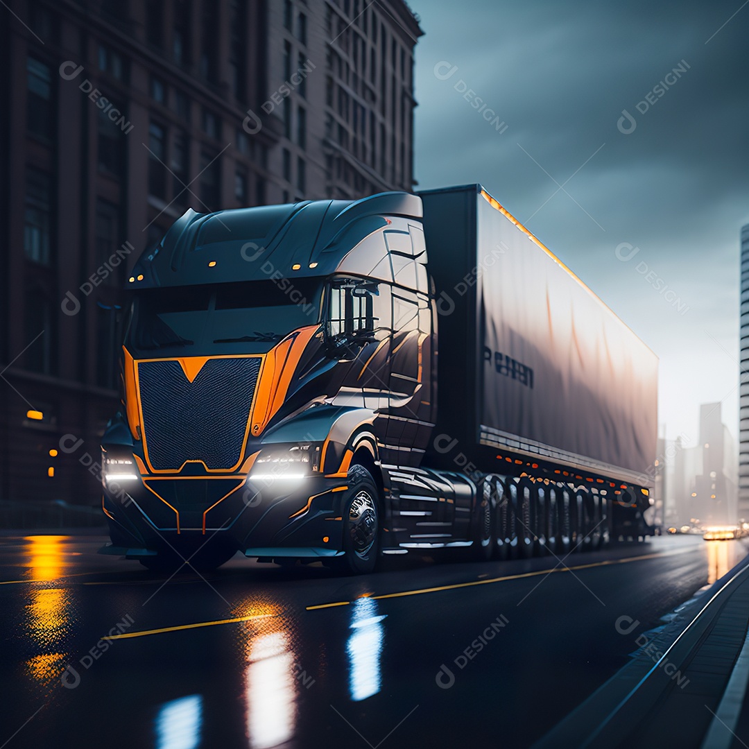 Retrato realista de caminhão sobre estrada