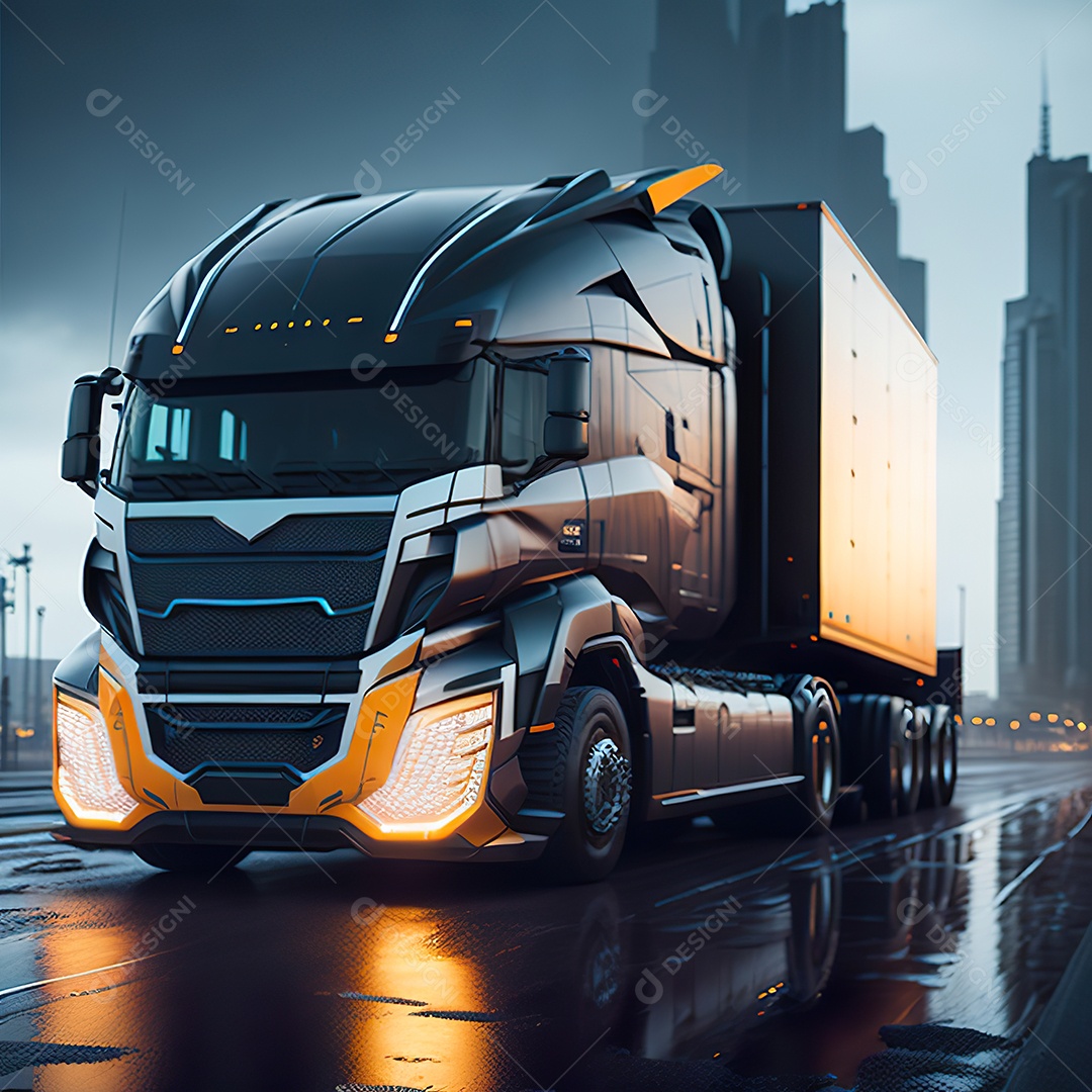 Imagem realista de caminhão sobre uma estrada
