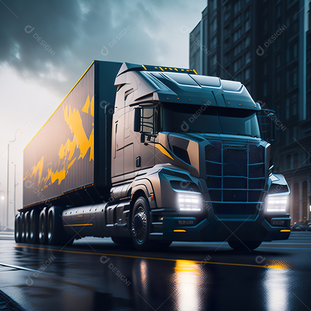 Imagem realista de caminhão sobre uma estrada