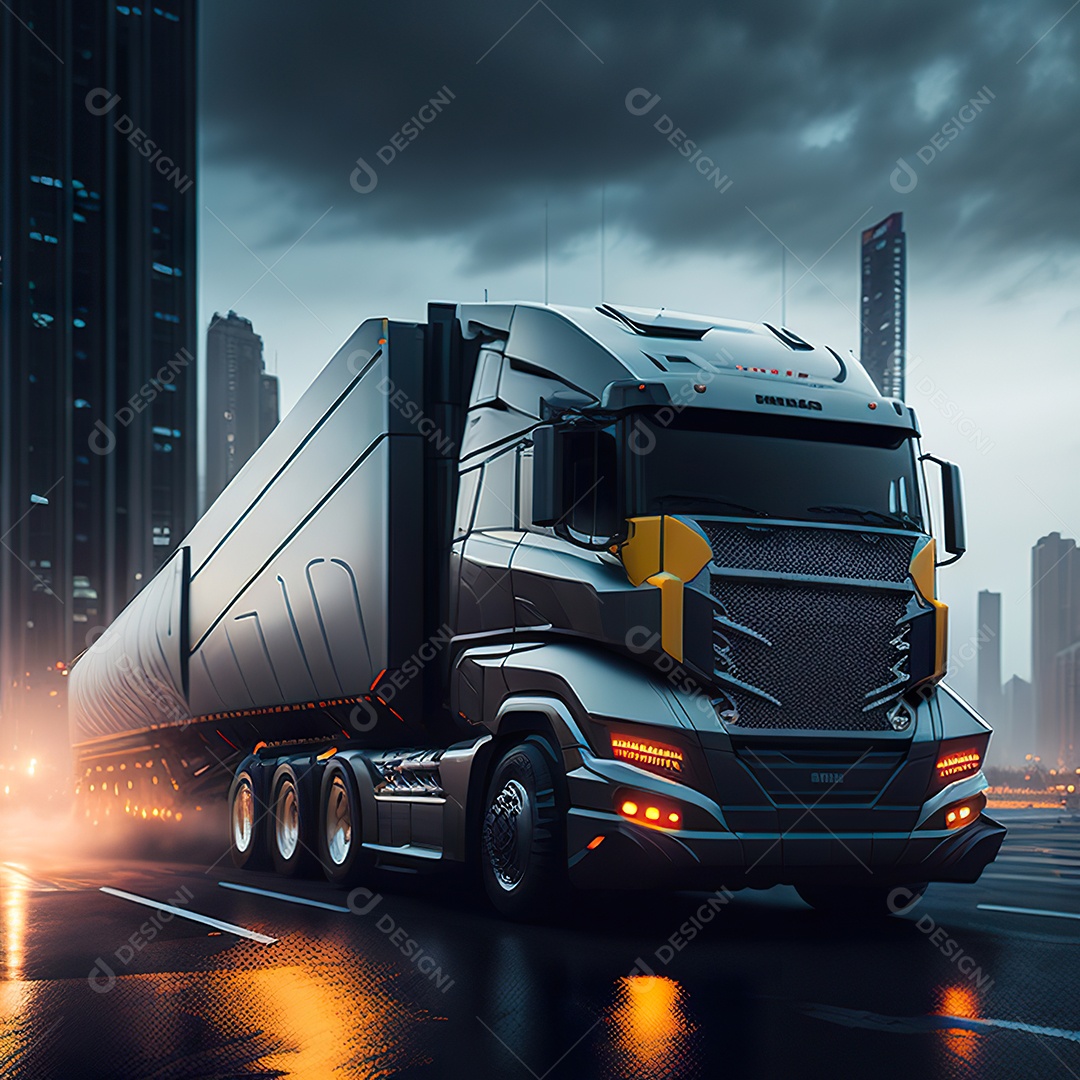 Imagem realista de caminhão sobre uma estrada