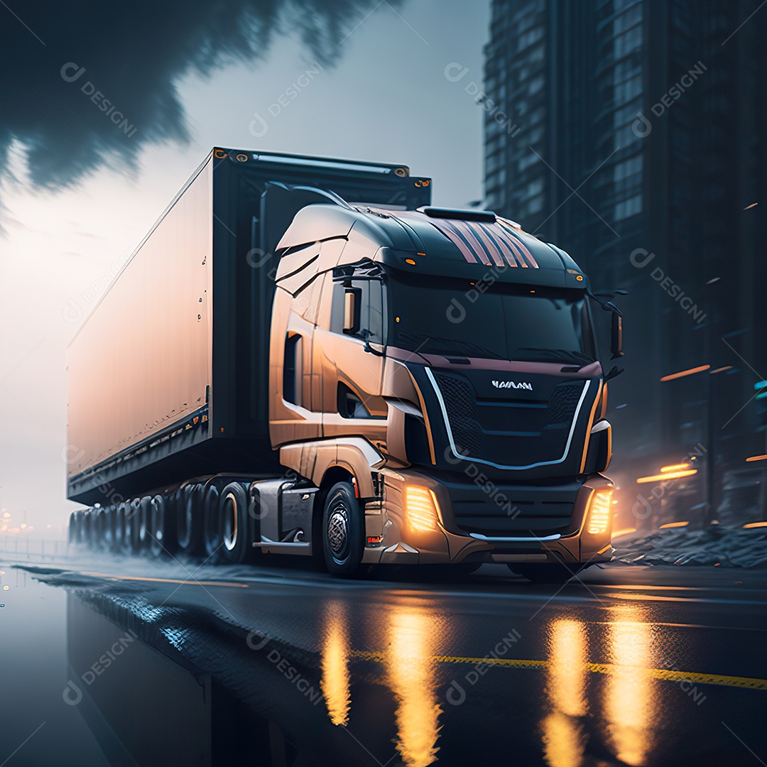 Imagem realista de caminhão sobre uma estrada