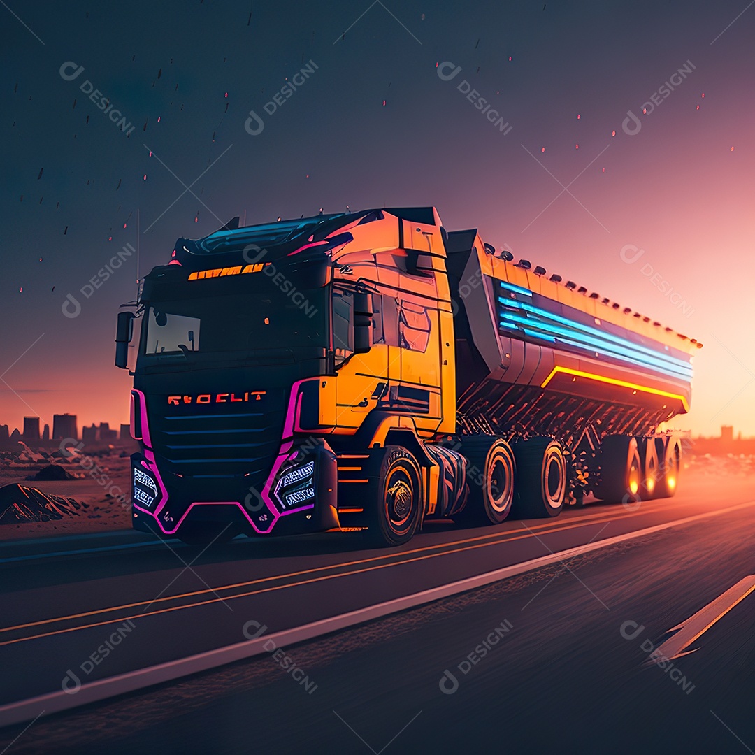 Imagem realista de caminhão sobre uma estrada