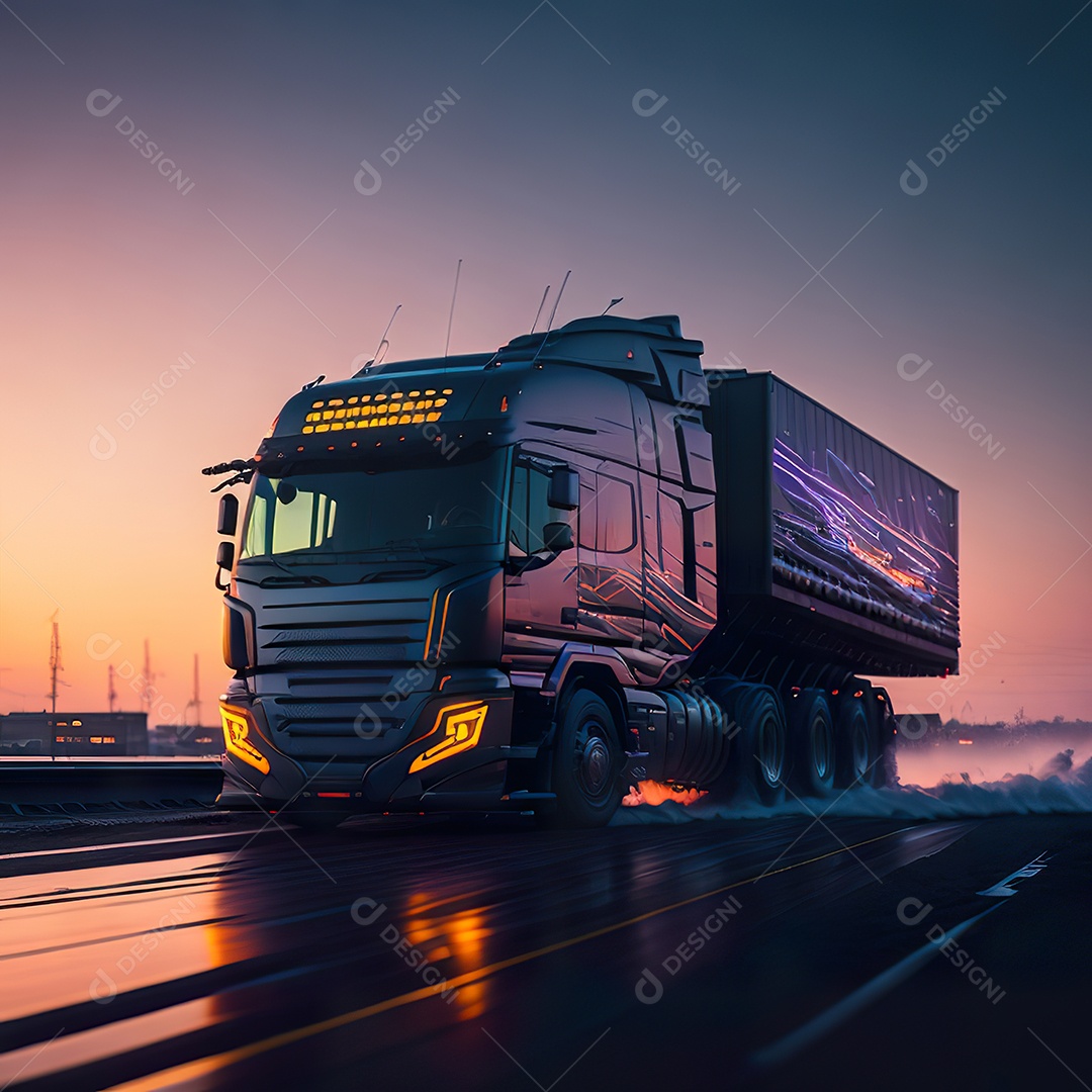 Imagem realista de caminhão sobre uma estrada