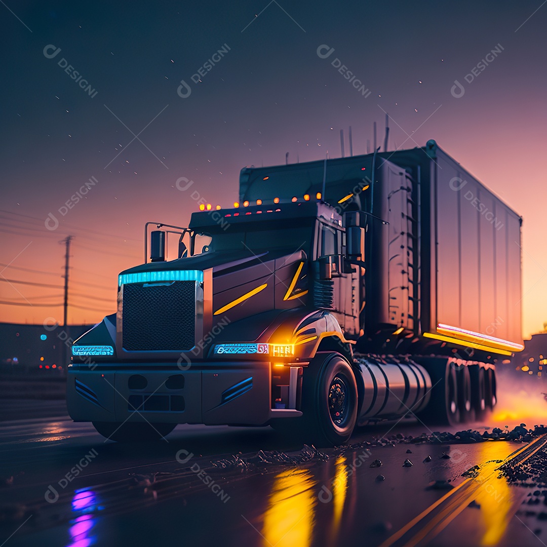 Imagem realista de caminhão sobre uma estrada