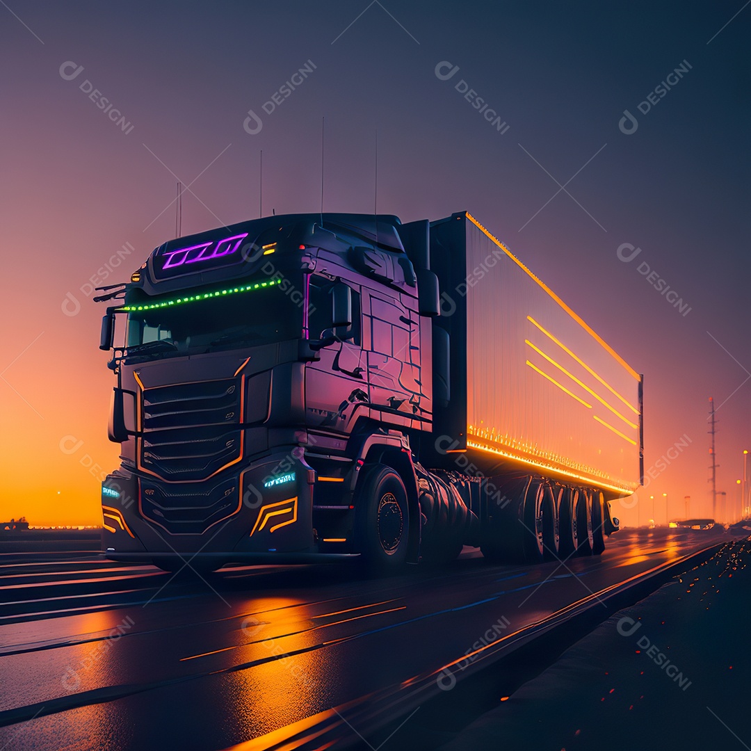 Imagem realista de caminhão sobre uma estrada