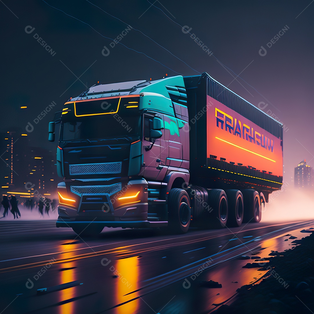 Imagem realista de caminhão sobre uma estrada