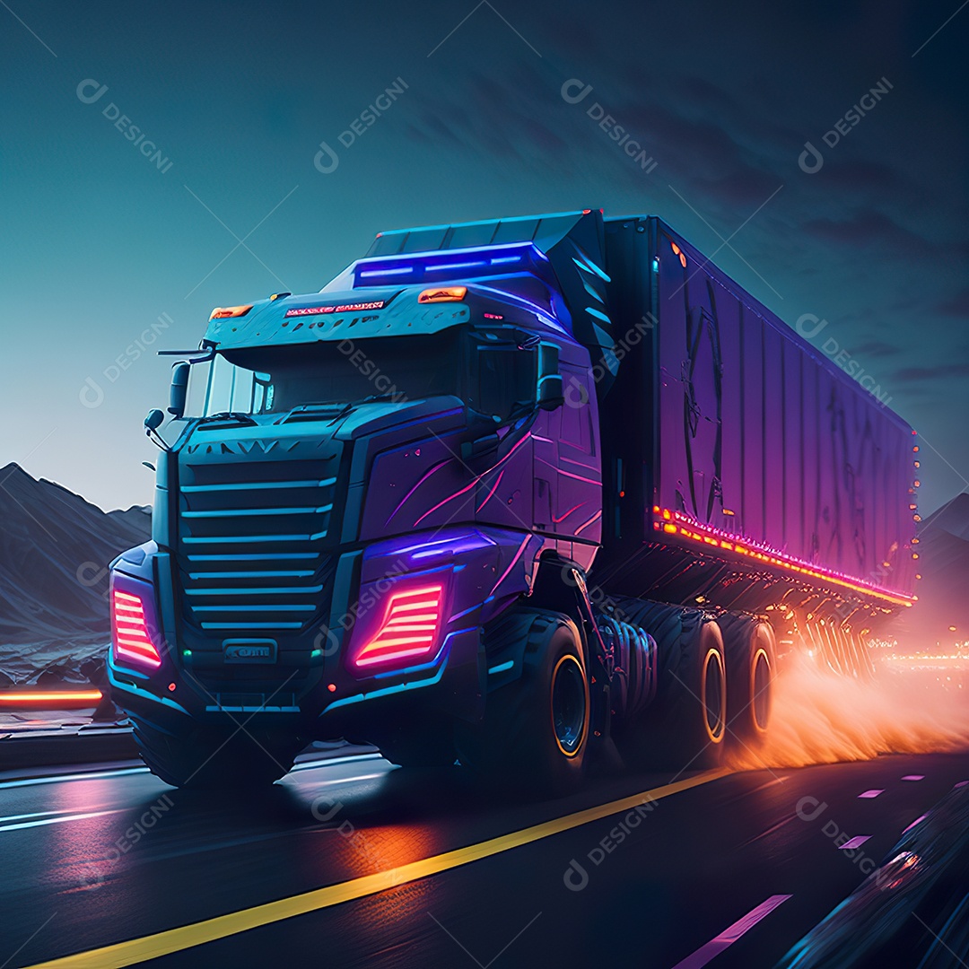 Retrato realista de caminhão sobre estrada
