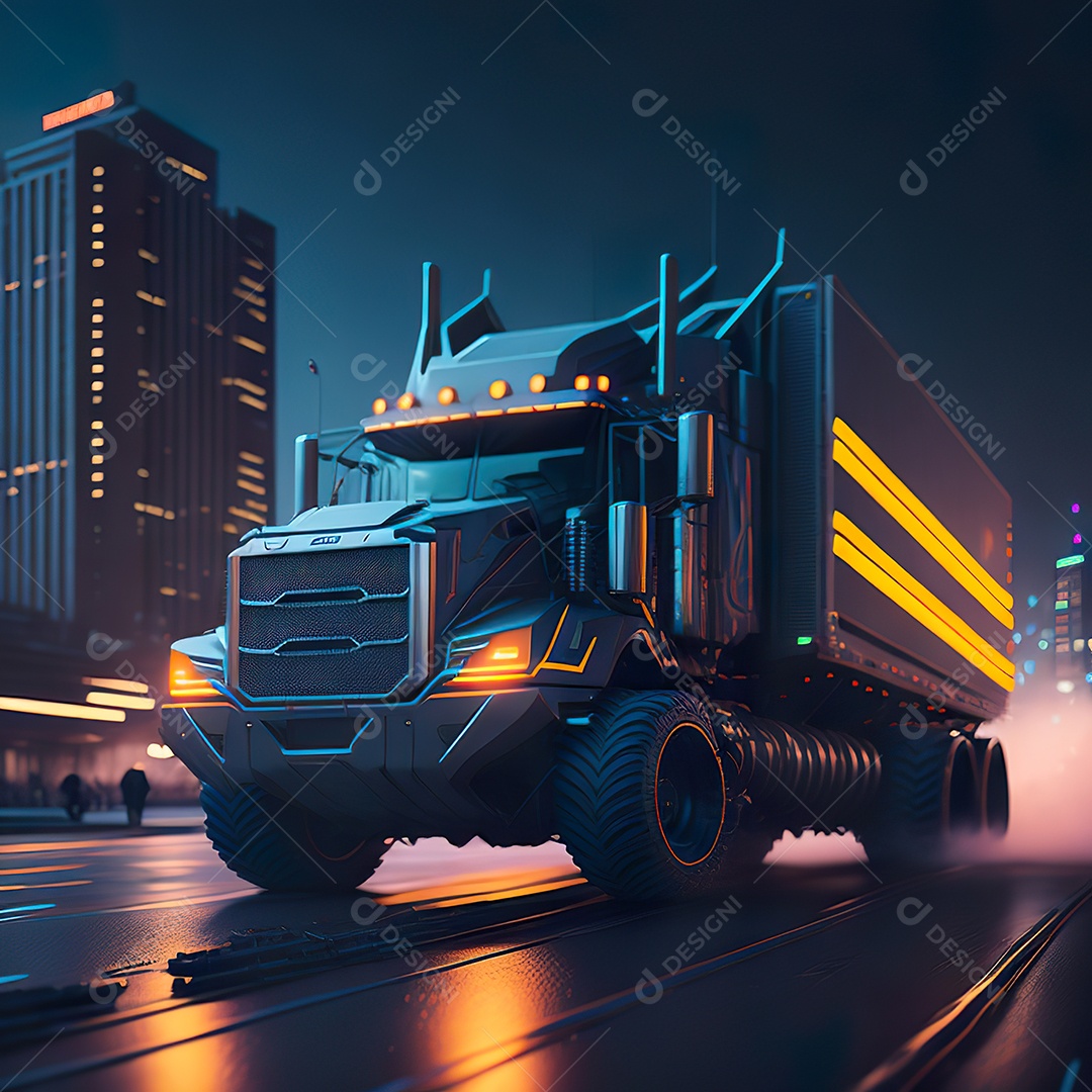 Retrato realista de caminhão sobre estrada