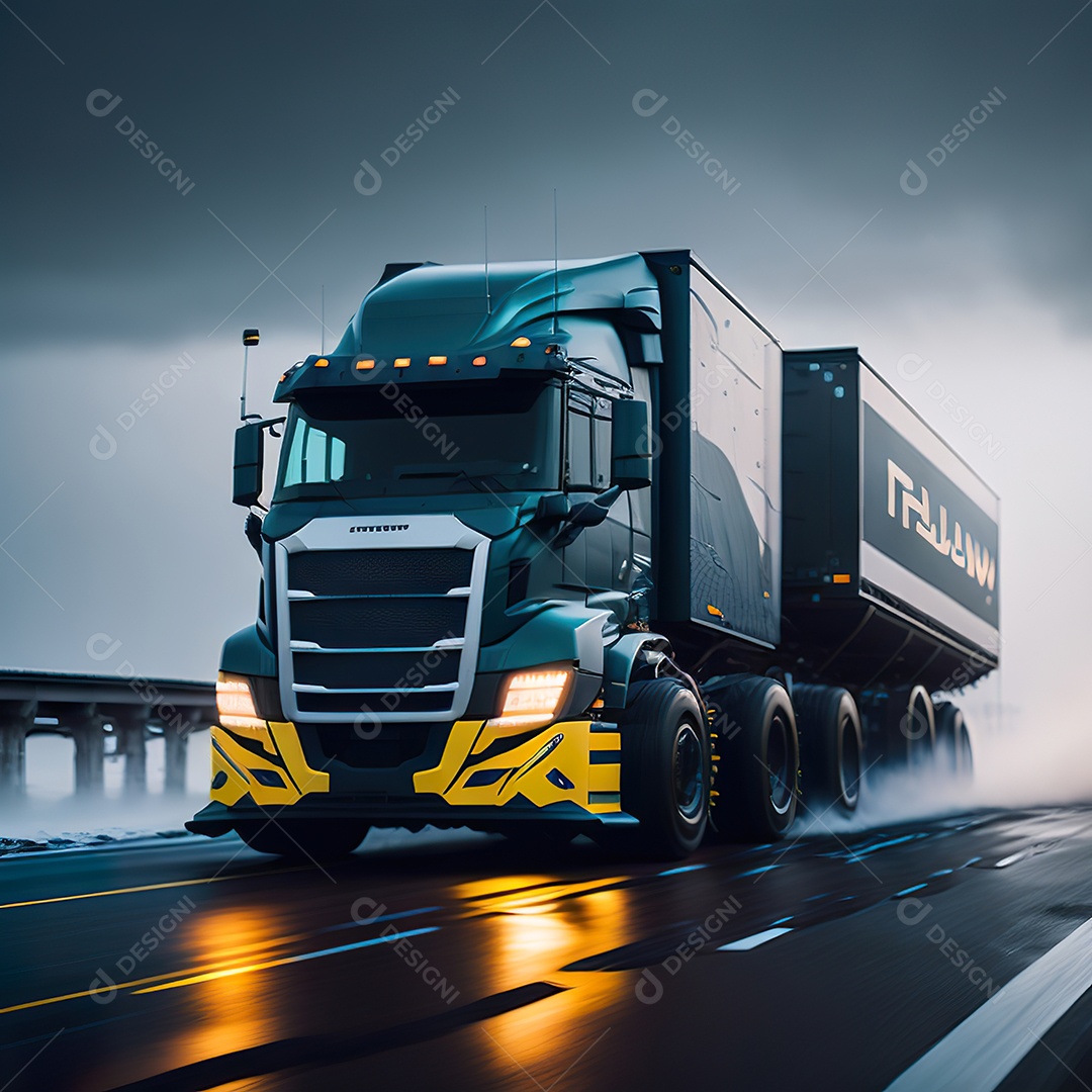Retrato realista de caminhão sobre estrada