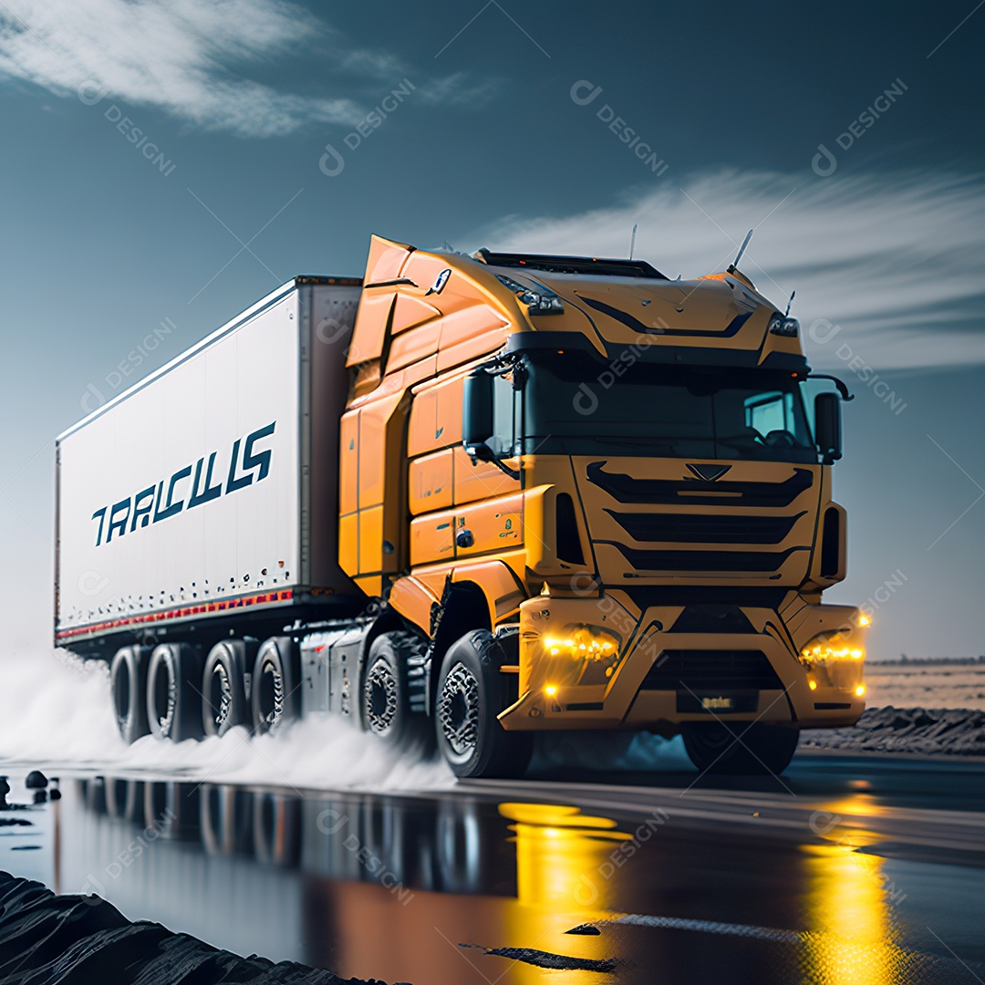 Retrato realista de caminhão sobre estrada