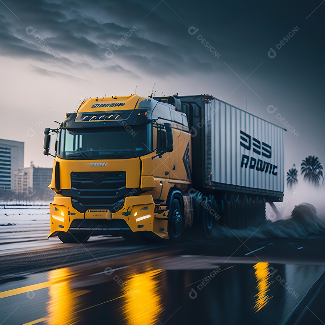 Retrato realista de caminhão sobre estrada