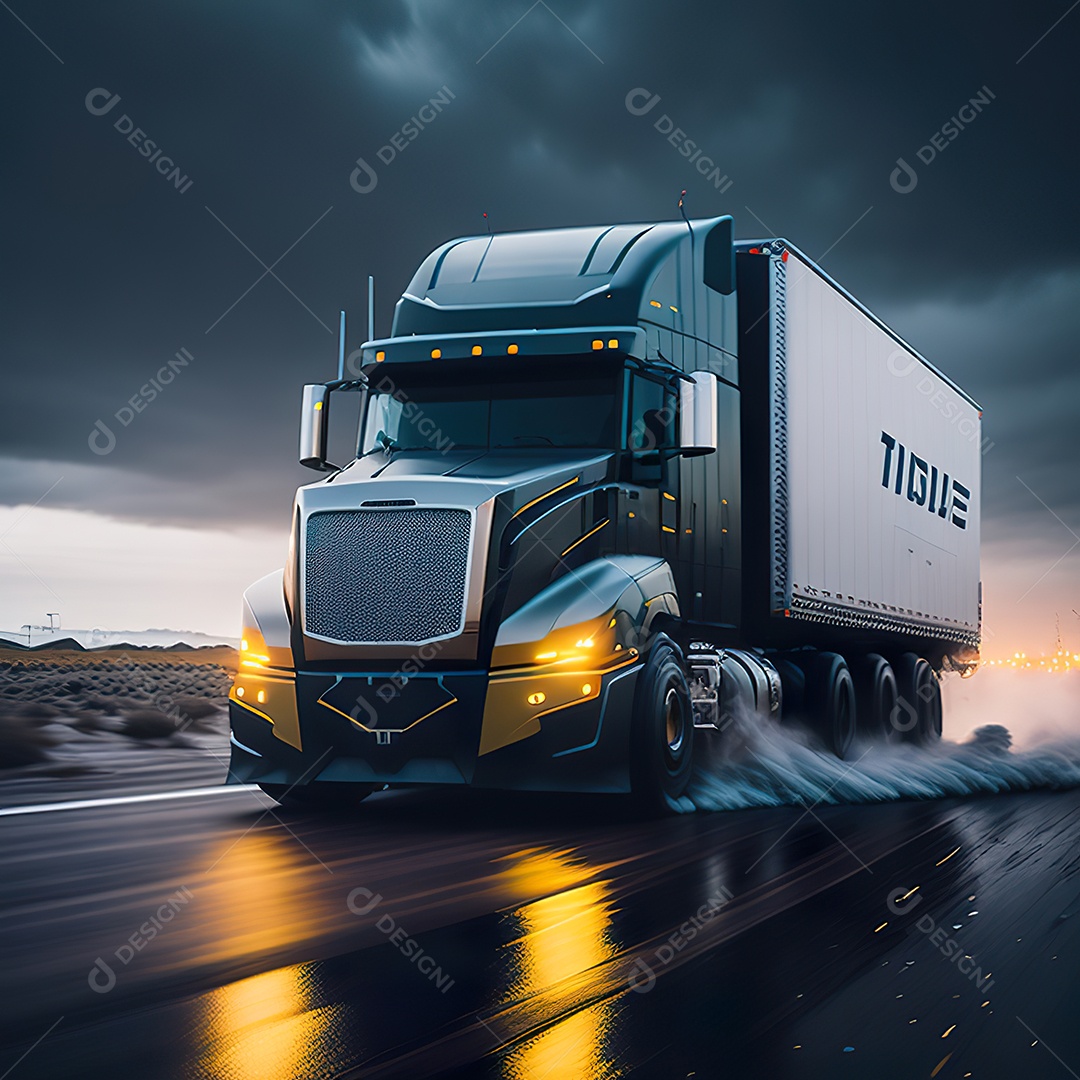Imagem realista de caminhão sobre uma estrada