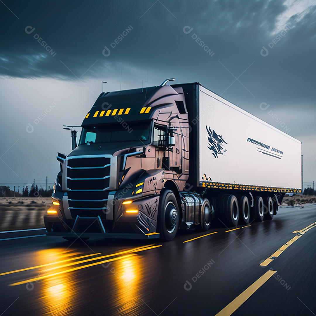 Imagem realista de caminhão sobre uma estrada