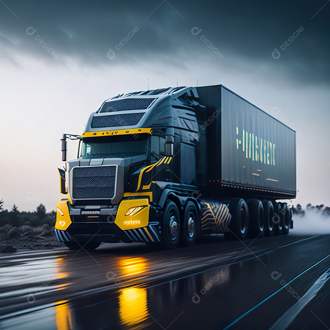 Imagem realista de caminhão sobre uma estrada