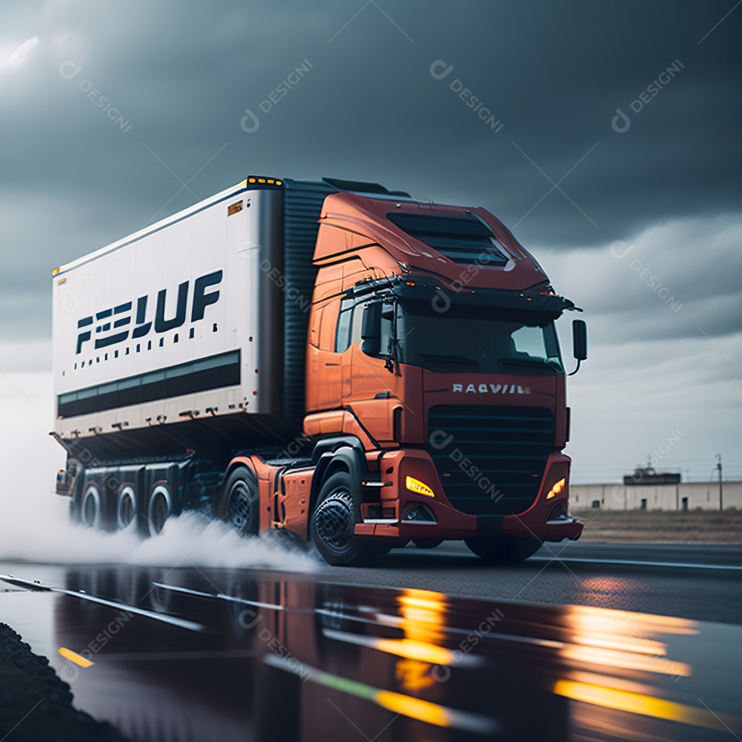 Retrato realista de caminhão sobre estrada