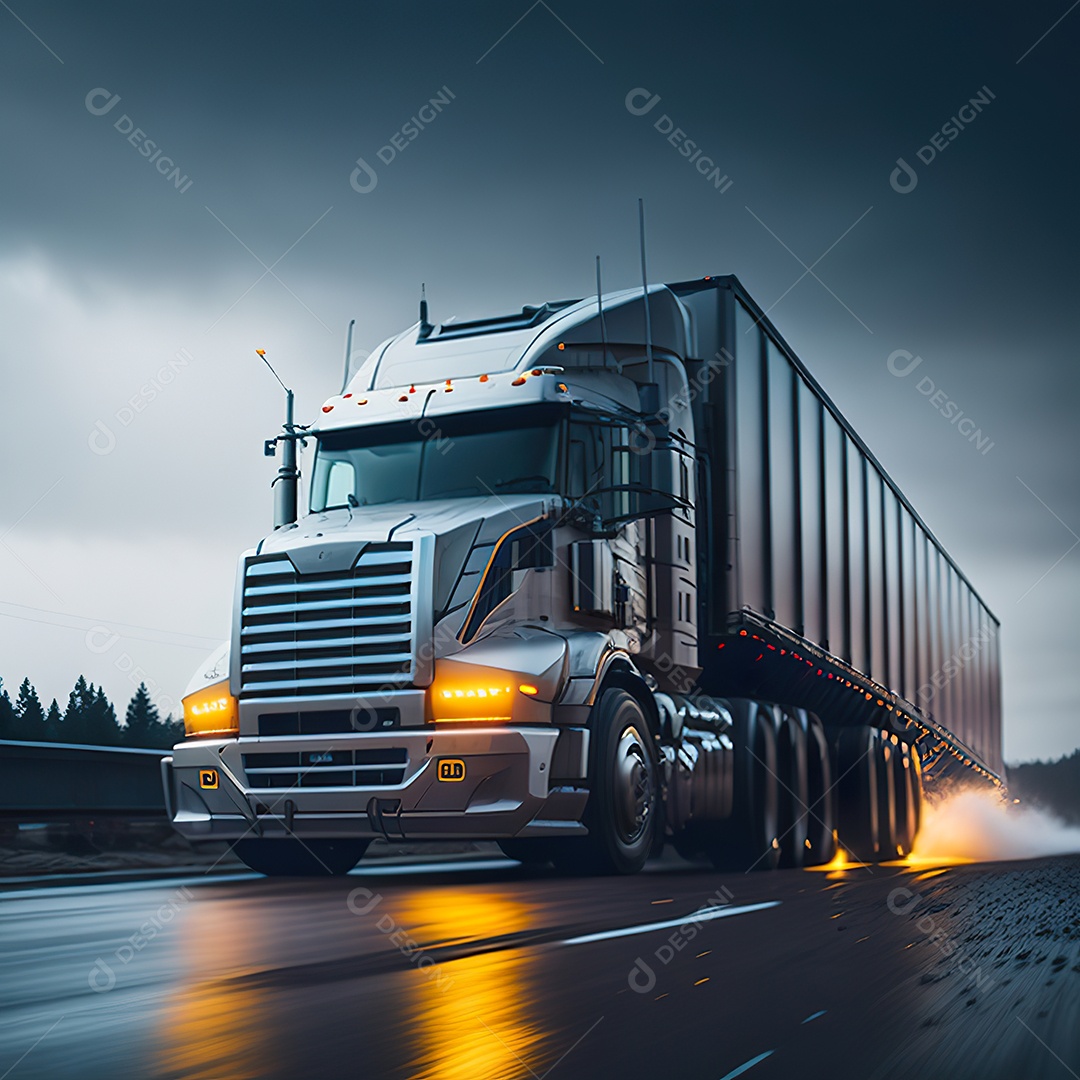 Retrato realista de caminhão sobre estrada