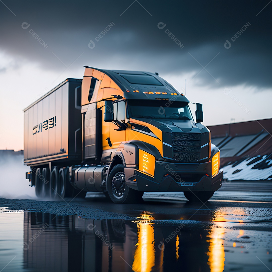 Retrato realista de caminhão sobre estrada