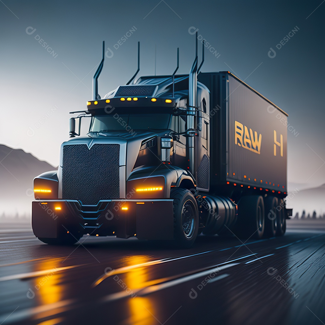 Retrato realista de caminhão sobre estrada