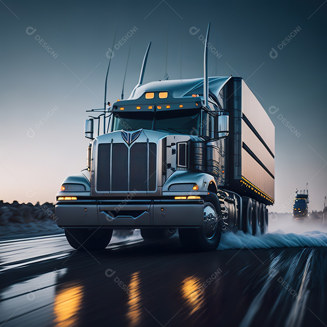 Retrato realista de caminhão sobre estrada