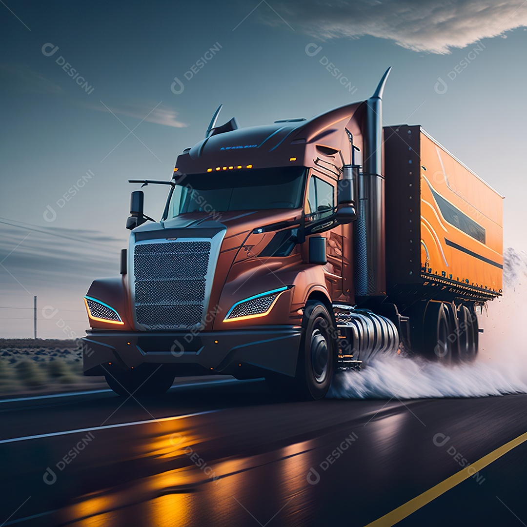 Retrato realista de caminhão sobre estrada