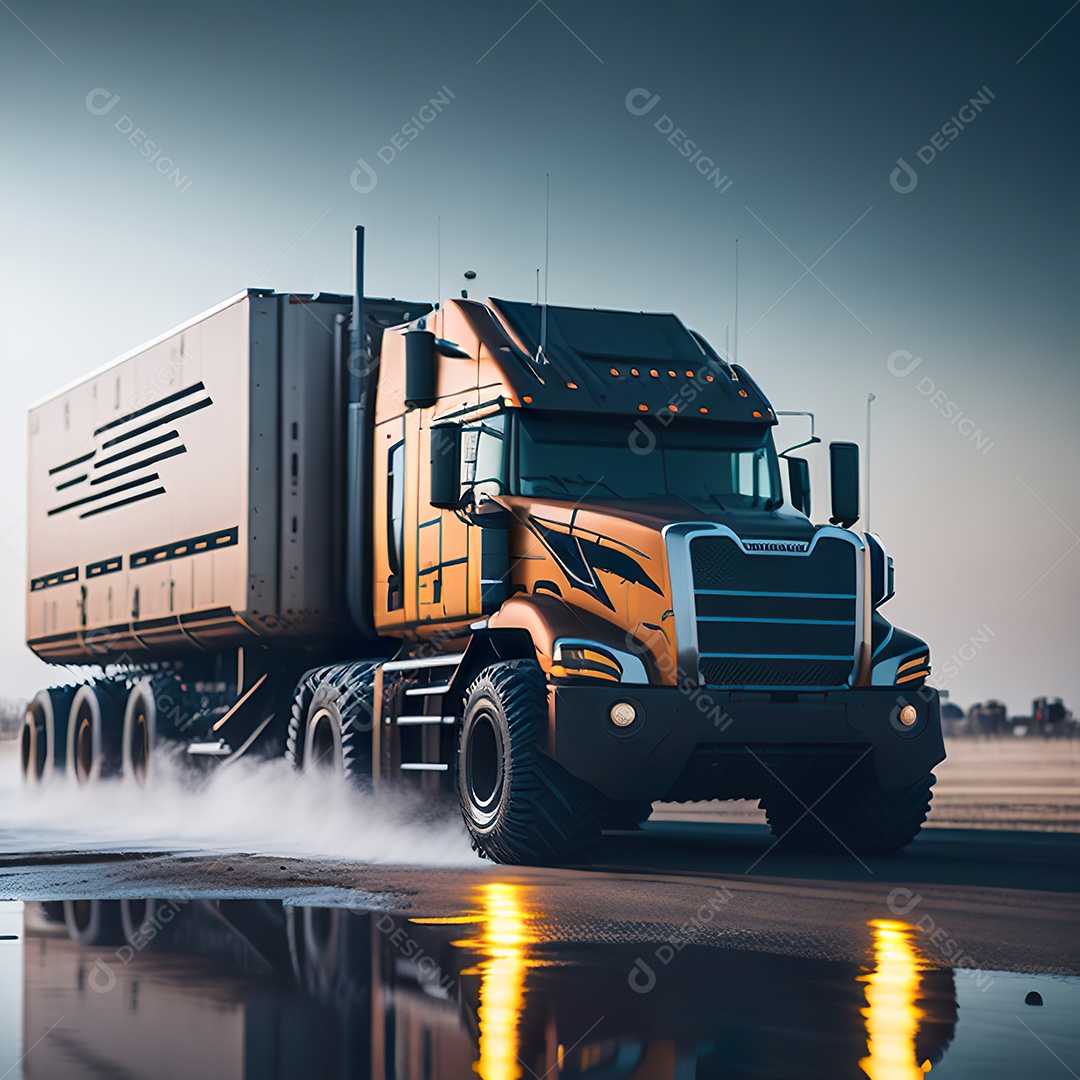 Retrato realista de caminhão sobre estrada