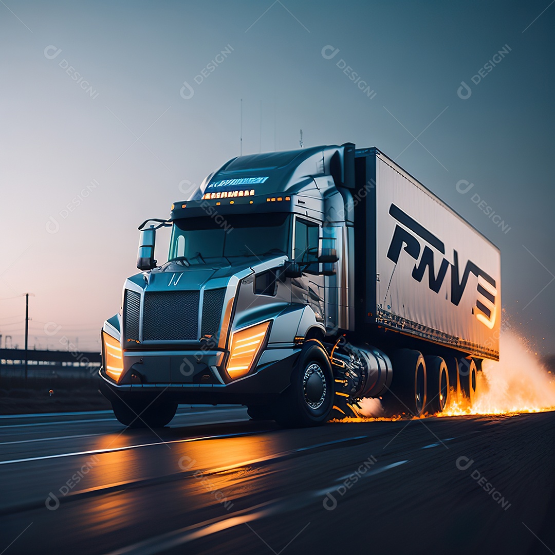 Retrato realista de caminhão sobre estrada