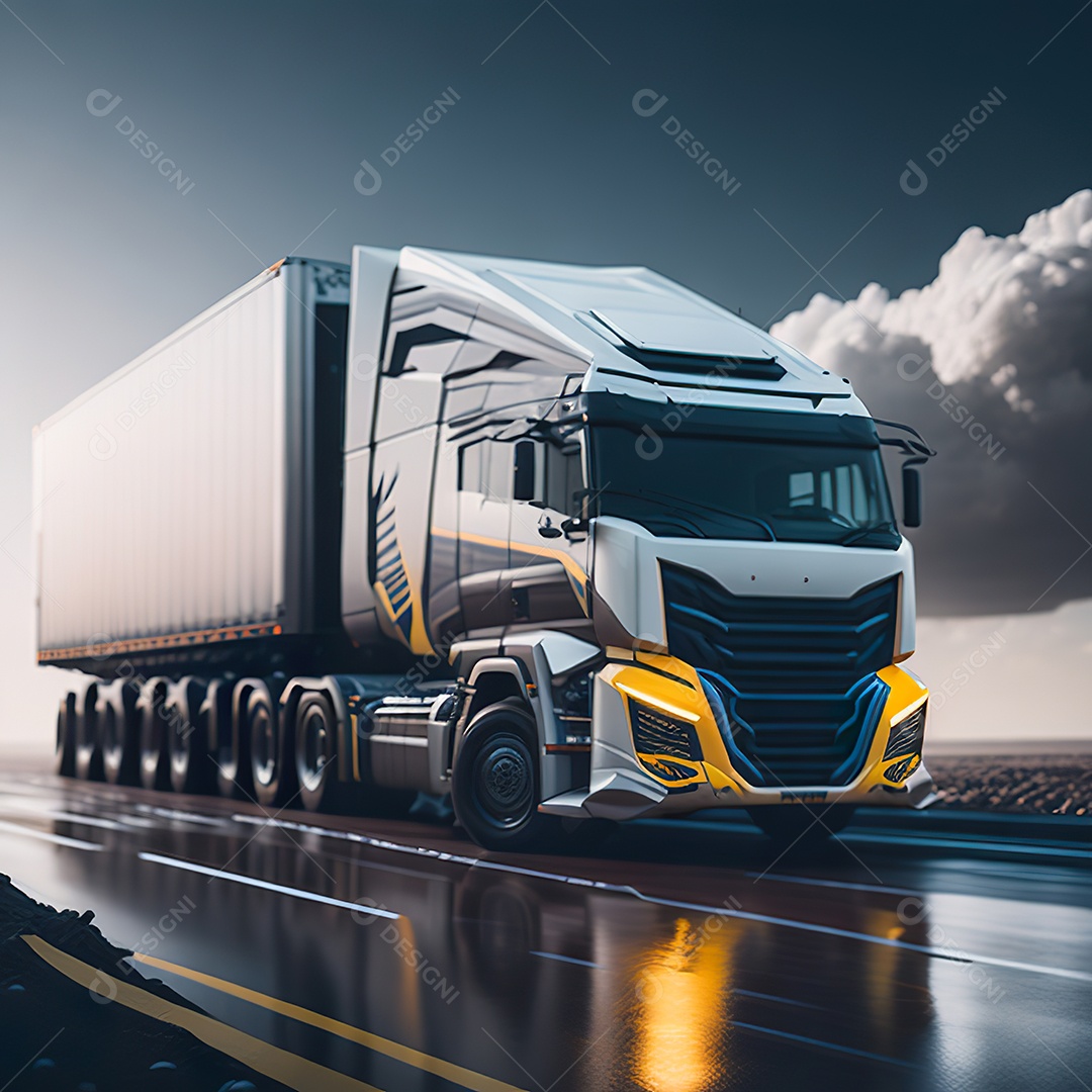 Retrato realista de caminhão sobre estrada