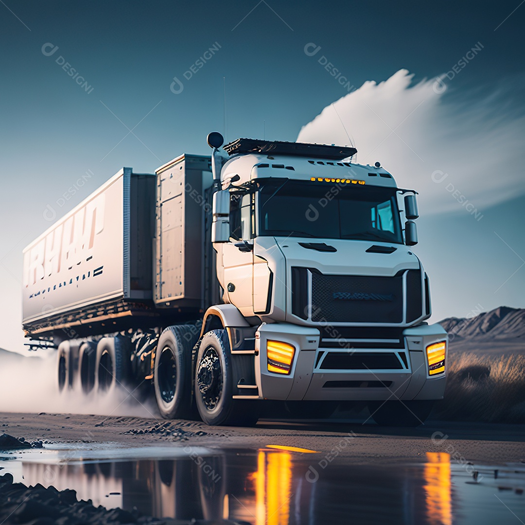 Retrato realista de caminhão sobre estrada