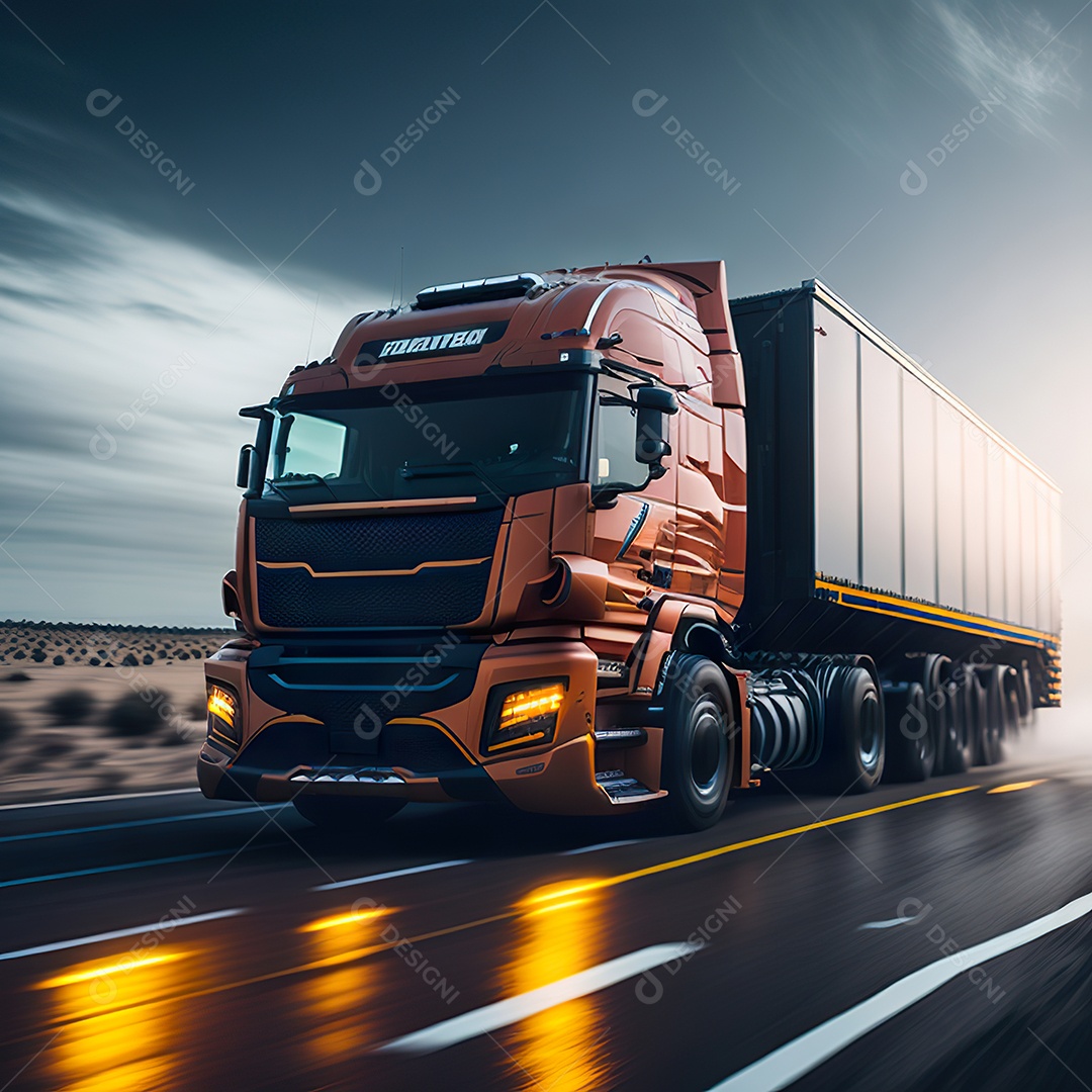 Retrato realista de caminhão sobre estrada