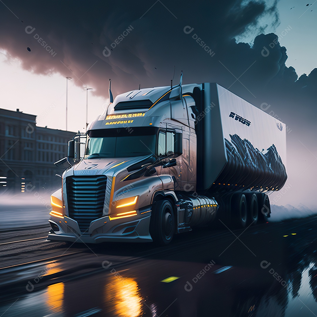 Retrato realista de caminhão sobre estrada