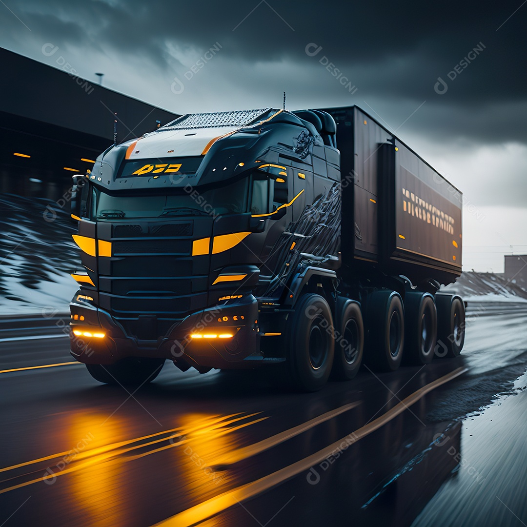 Retrato realista de caminhão sobre estrada