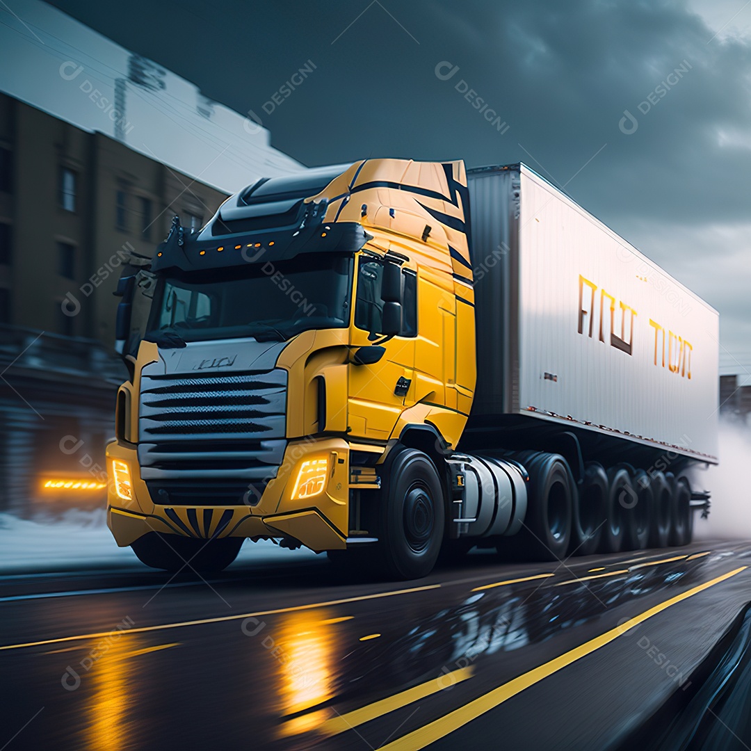 Retrato realista de caminhão sobre estrada