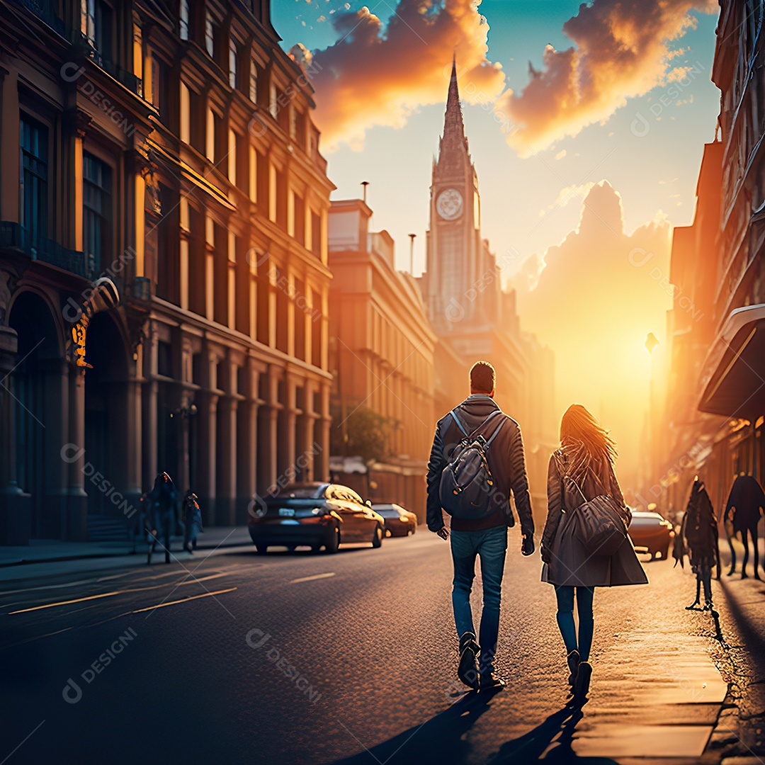 Retrato de um casal jovens caminhando